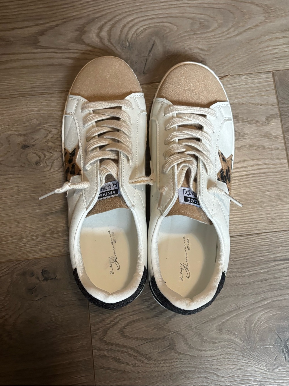 Vintage Havana White Sneakers with Tan Suede Toe and Leopard Star - Picture 9 of 10